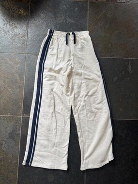 Zara White Pants with Navy Side Stripes